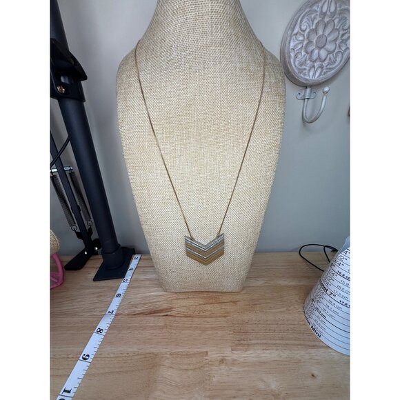Madewell Chevron Pendant Long Necklace Gold & Silver-Tone Mixed Metal With Rhine - Picture 7 of 12